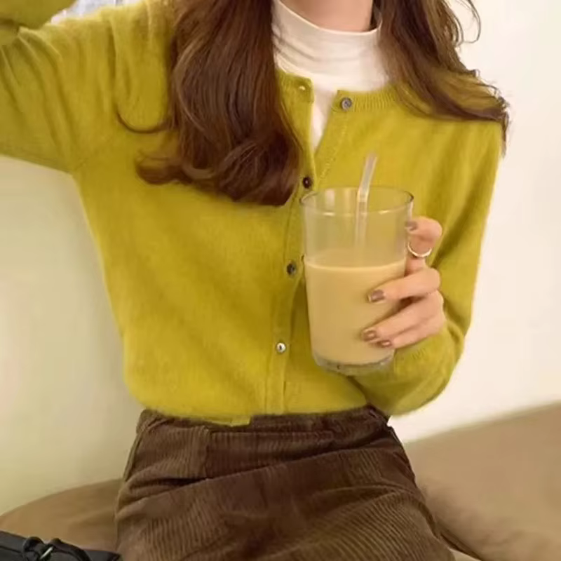 Xpqbb-Pull à Simple Boutonnage pour Femme, Cardigan Doux et Décontracté, Couleur Unie, Manches sulf,