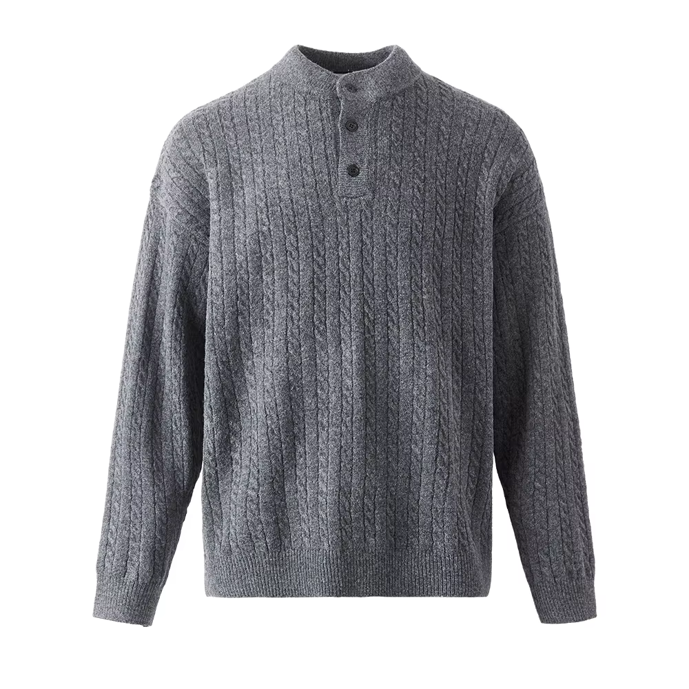 Pull à col torsadé Henry pour homme, haut de gamme, ample, Texture paresseuse, à la mode, automne et