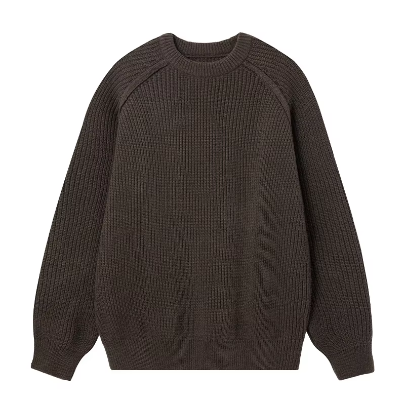 Pull à col rond avec ligne d'épaule tridimensionnelle, Texture automne-hiver, aiguille épaisse, soli