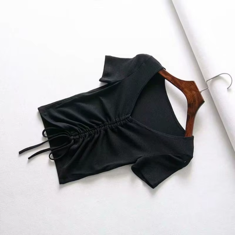 Gilet court Sexy à col en v pour femmes, avec cordon de serrage noué sur le devant, couleur bonbon, 