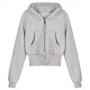 Sweat-shirt à capuche de sport court gris pour femmes, veste Cardigan en velours à taille épaisse et