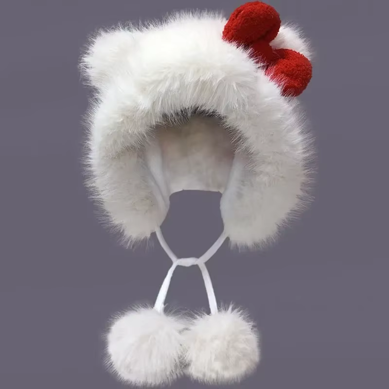 Joli chapeau tricoté Hello Kitty avec nœud, protection des oreilles pour l'hiver, confortable et élé