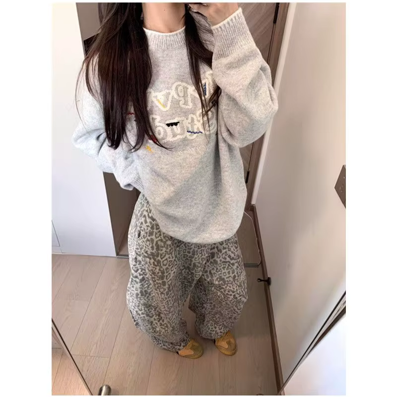 Coréen rétro Pull Femme décontracté lettre Jacquard col rond tricoté Pull femmes automne nouveaux ch
