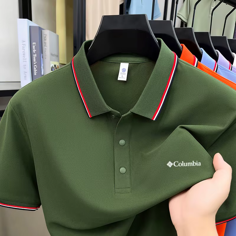 Polo rayé pour homme style Columbia été 2026 – T-shirt décontracté à manches courtes en tissu anti-p