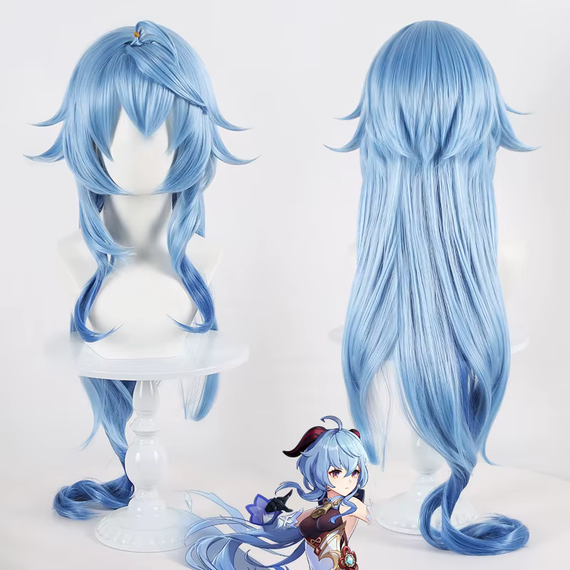Perruques de cosplay pour femmes Ganyu bleues de l'anime Genshin Impact, coiffure de 100 cm de long,