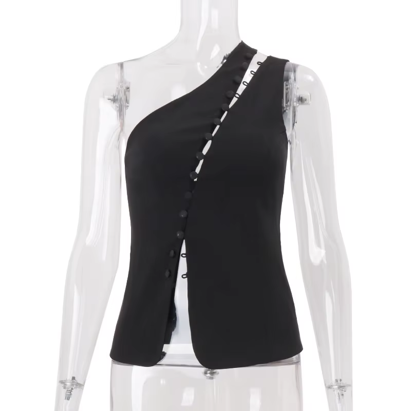 Gilet sans manches au Design élégant pour femmes, Sexy, simple boutonnage, Slim, irrégulier, rue asy