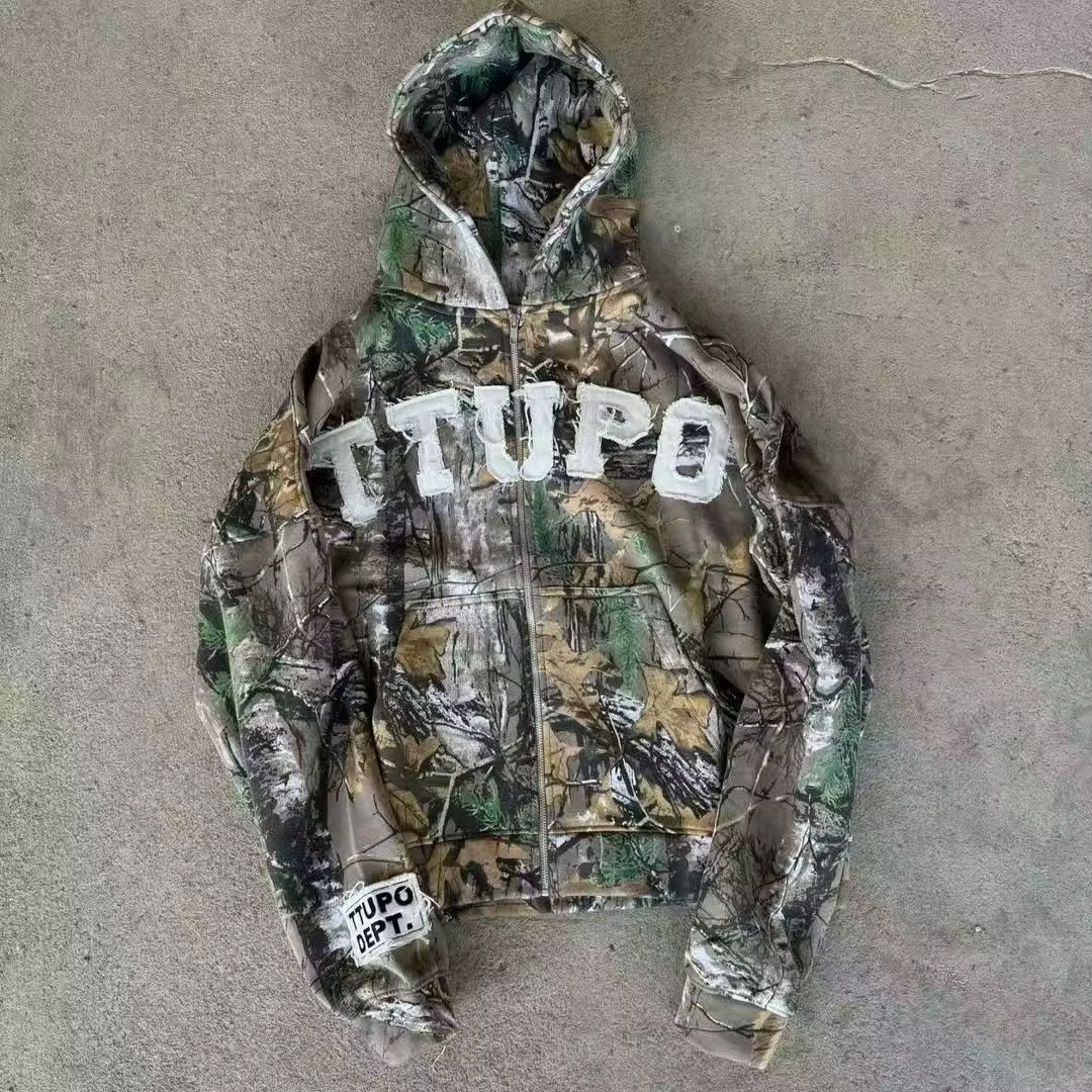 Y2K hommes fermeture éclair camouflage tactique Cardigan bombardier veste automne nouveau homme lett