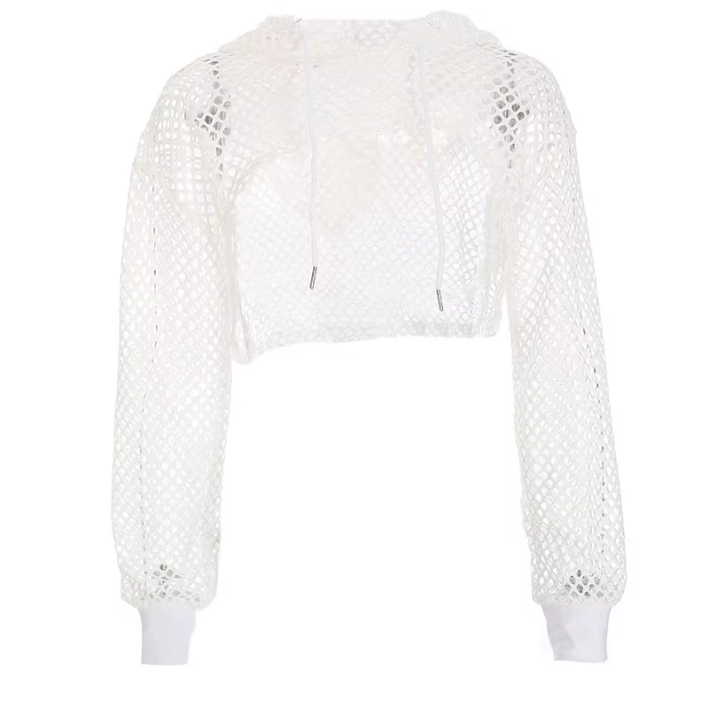 Blouse en maille pour femme, sexy, couleur unie, protection solaire, effet ajouré, t-shirt simple à