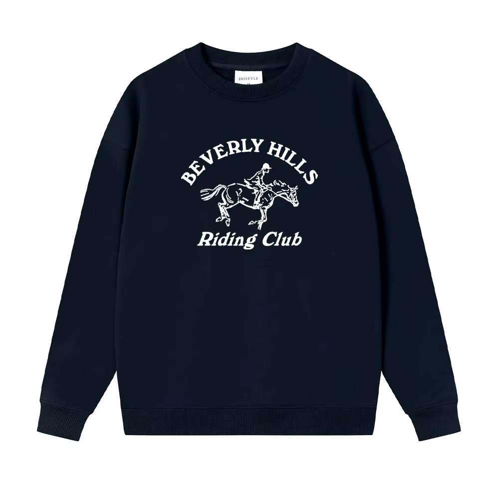 Sweat-shirt surdimensionné en coton imprimé pour Club d'équitation, Style Vintage américain, mode In