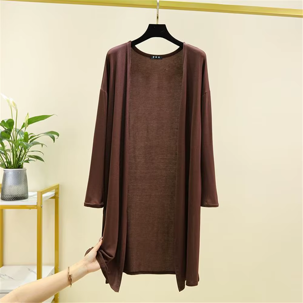 Cardigan mi-long en modal pour femme, veste à manches longues, manteau de protection solaire, châle 