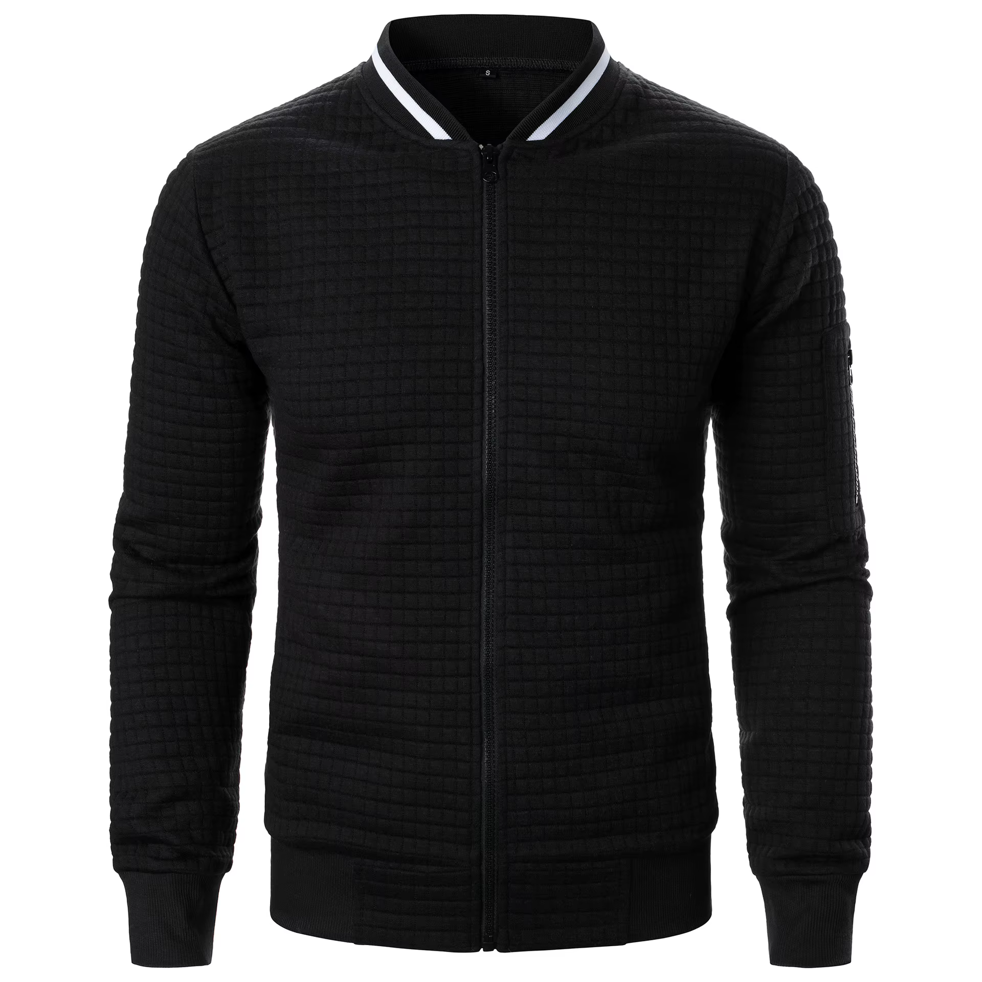 Veste zippée à carreaux monochromatique pour hommes, cardigan tout match, col montant, combat vintag