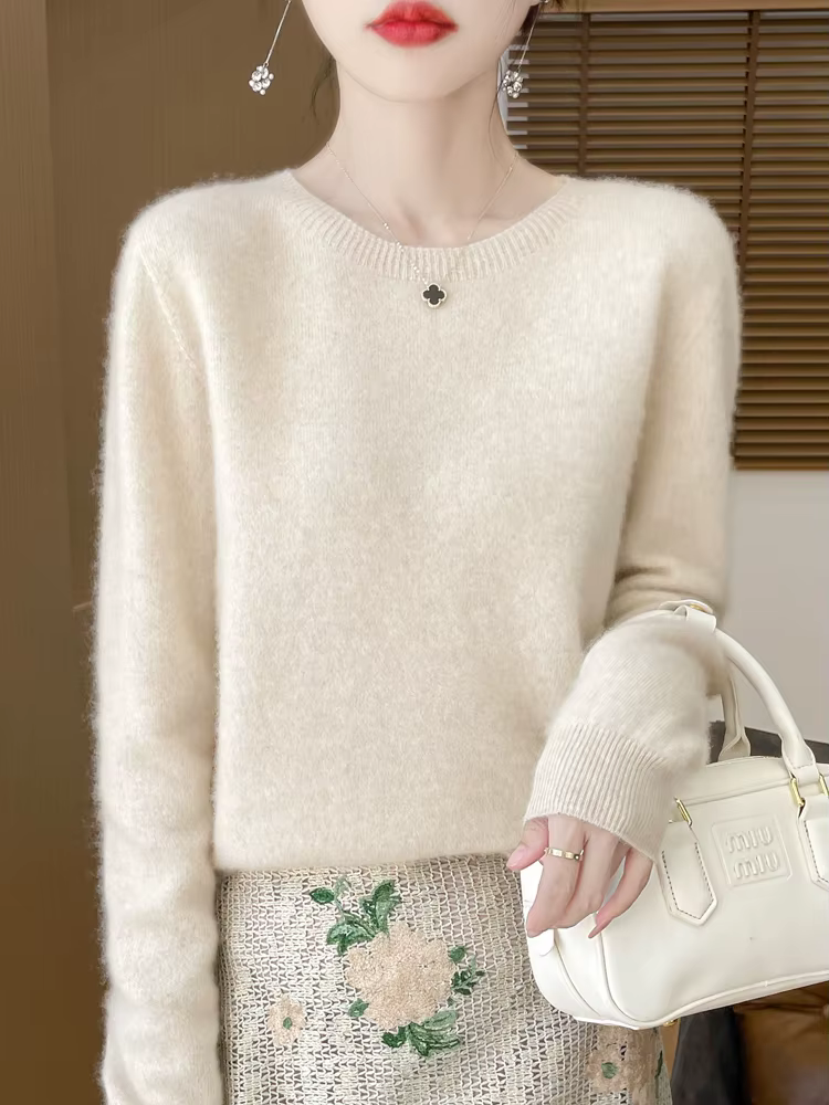 Femmes automne hiver 100% laine mérinos pull pulls col rond confort doux cachemire tricots femme Bas