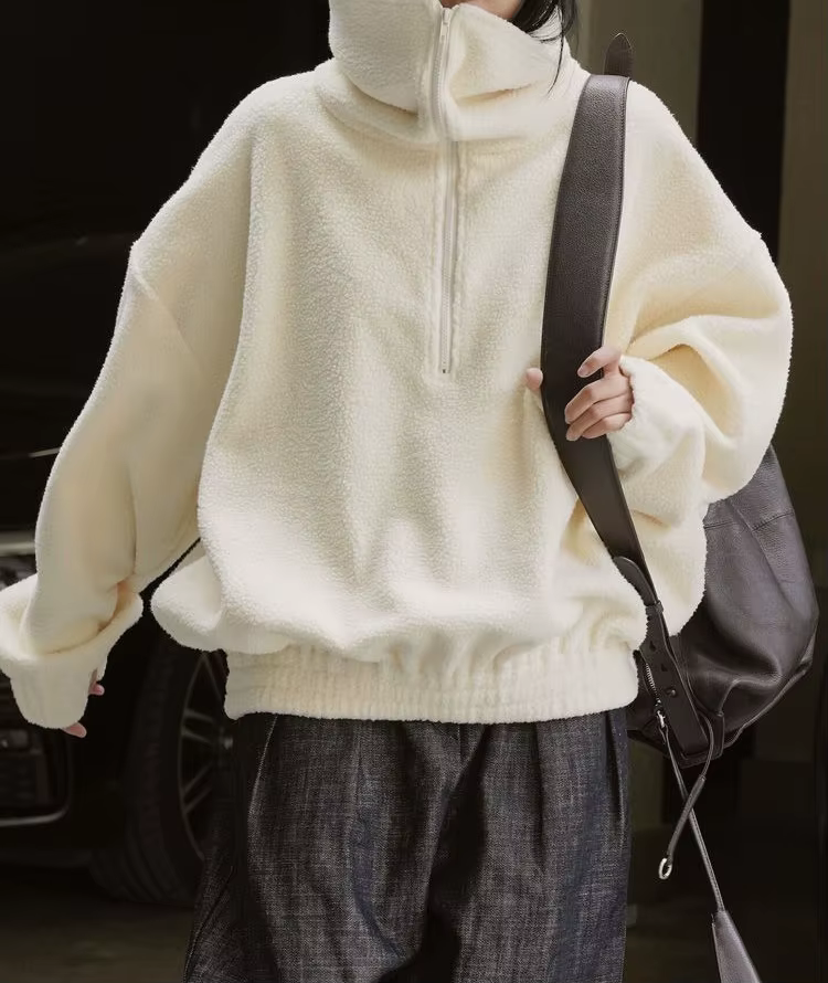 2025 grand col demi fermeture éclair polaire à capuche femmes automne et hiver nouvelle Collection s
