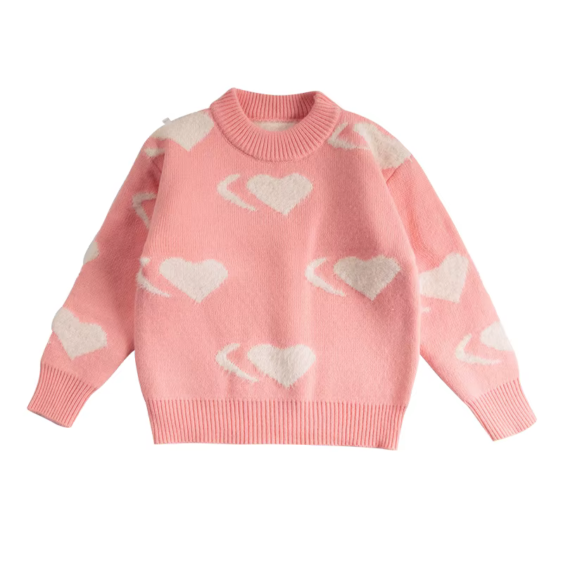 Pull en tricot pour fille coréenne avec cœurs pour adolescent, streetwear élégant pour enfants, pull