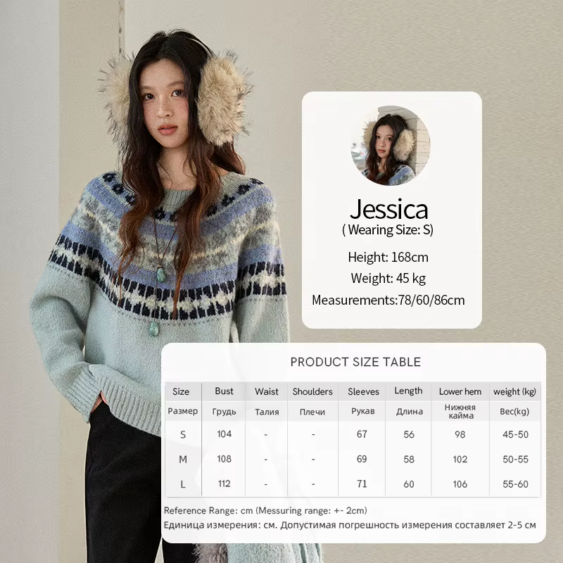 MISHOW femmes bleu Fair Isle pull 2025 hiver géométrique Jacquard ample rétro laine mélange tricot p