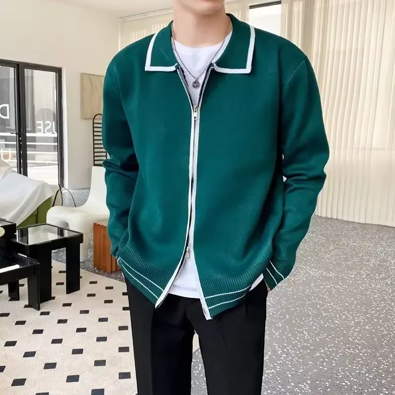 Pull en Tricot à Rayures pour Homme, Cardigan Polo à Fermeture Éclair, Vêtement de Luxe, Élégant, de