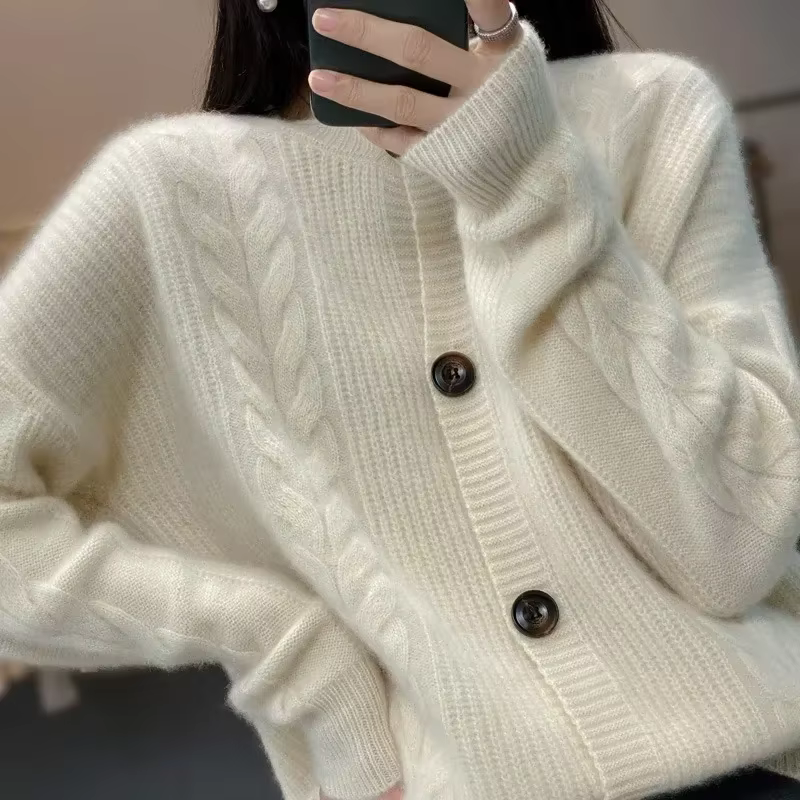 Printemps nouveau 100 pur cachemire pull manteau femmes ample Vintage pull Style court épaissi laine