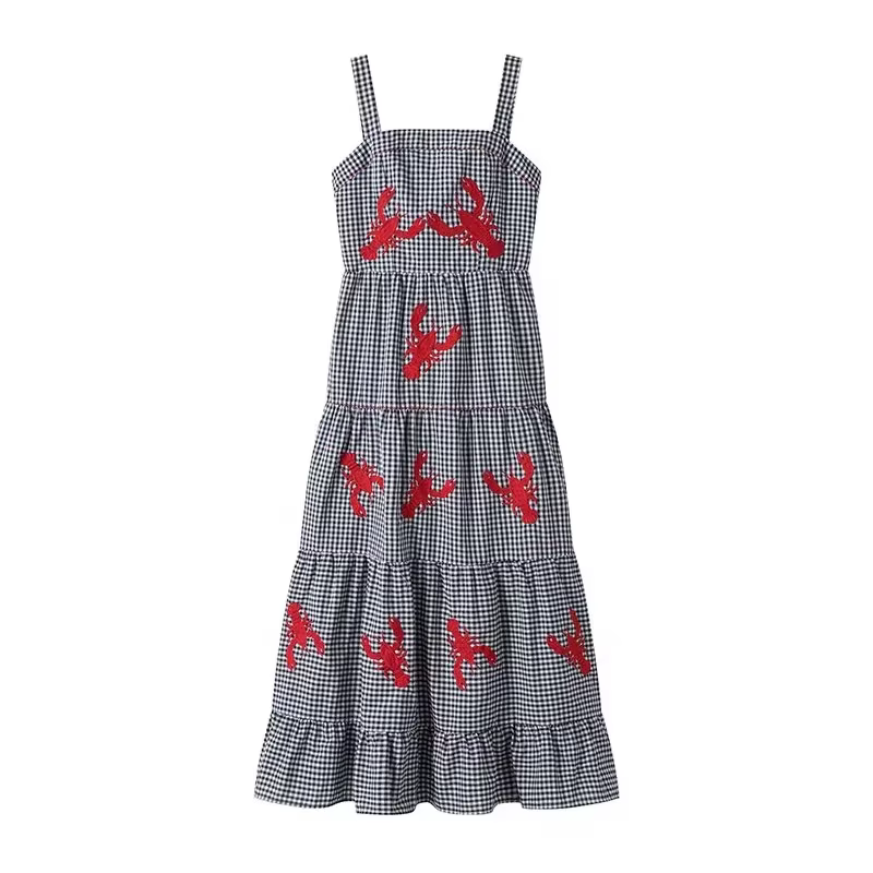 MUJER Plaid Slip longue robe femme broderie à volants robes d'été 2025 sans manches plage vacances r