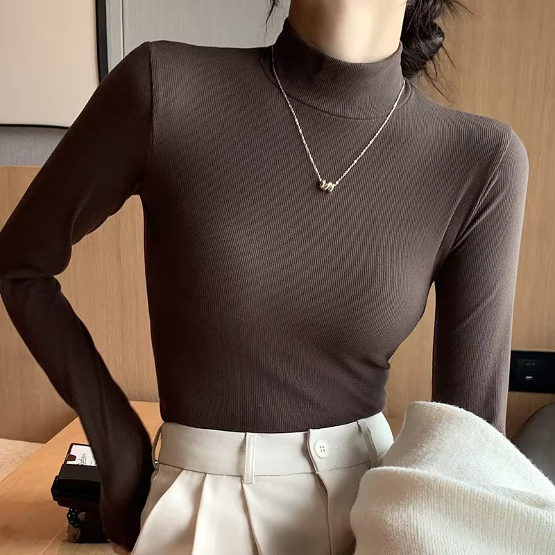 2025 nouveau tricoté demi-col roulé pulls femmes bas chemises pull pull élégant mode coréenne à manc