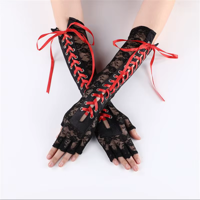 Chauffe-bras sans doigts pour femmes, longueur coude, Punk, gothique, noir, Misa Amane, accessoires