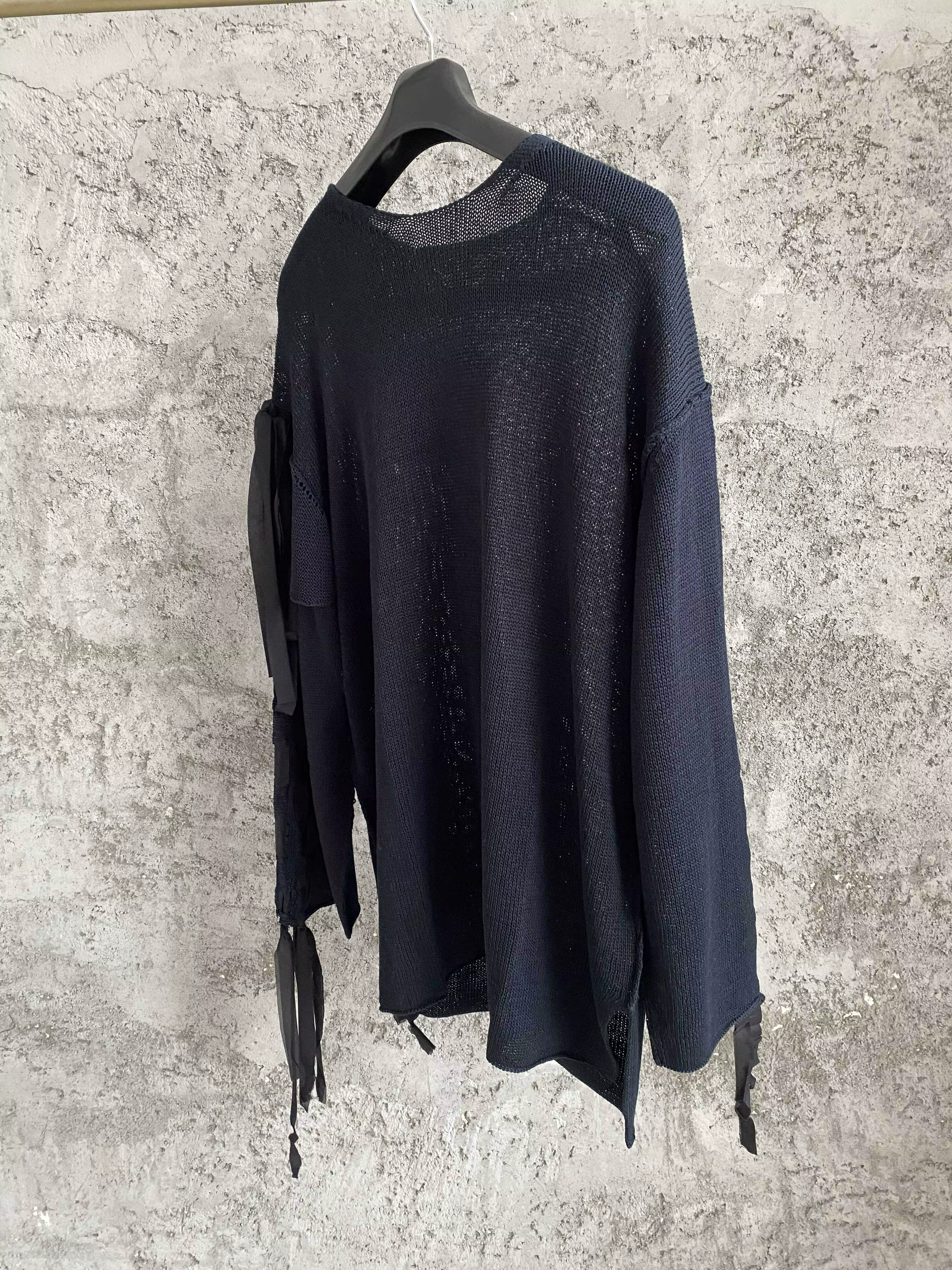 Pull ajouré tricoté en coton à pompons tissé à la main original