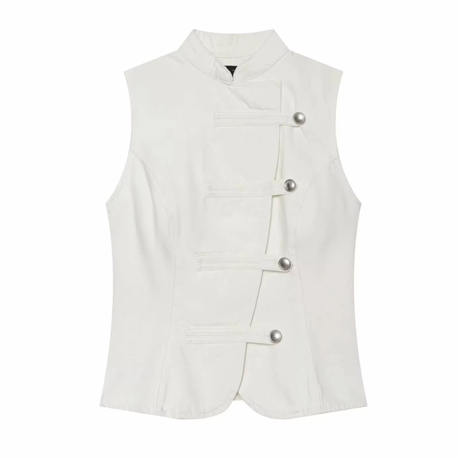 Gilet zippé décontracté vintage pour femme, élégant, sans manches, style urbain, avec garniture à nœ