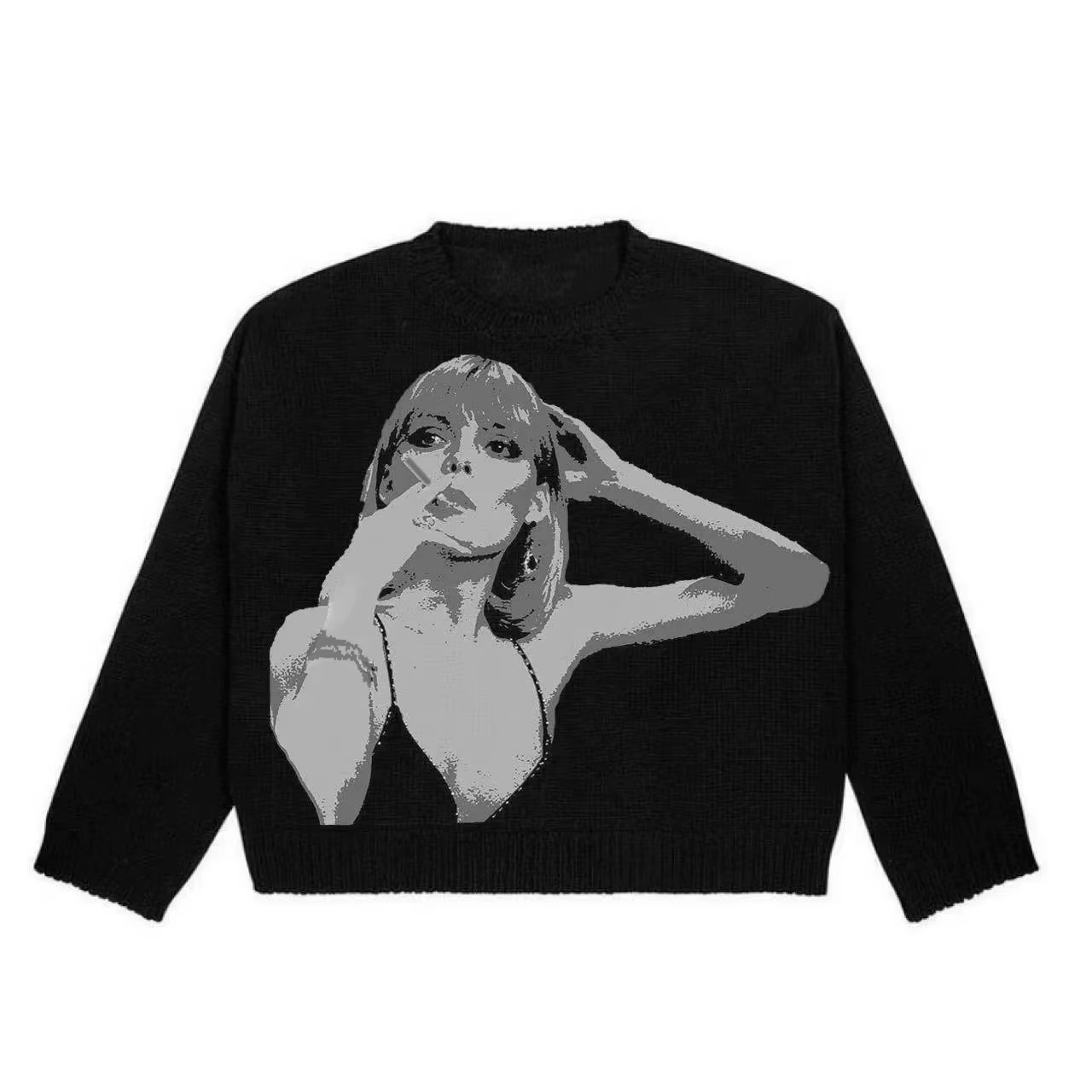 Pull blanc femme motif de caractère nouveau ample rétro pull en tricot ample veste mode femmes pull 