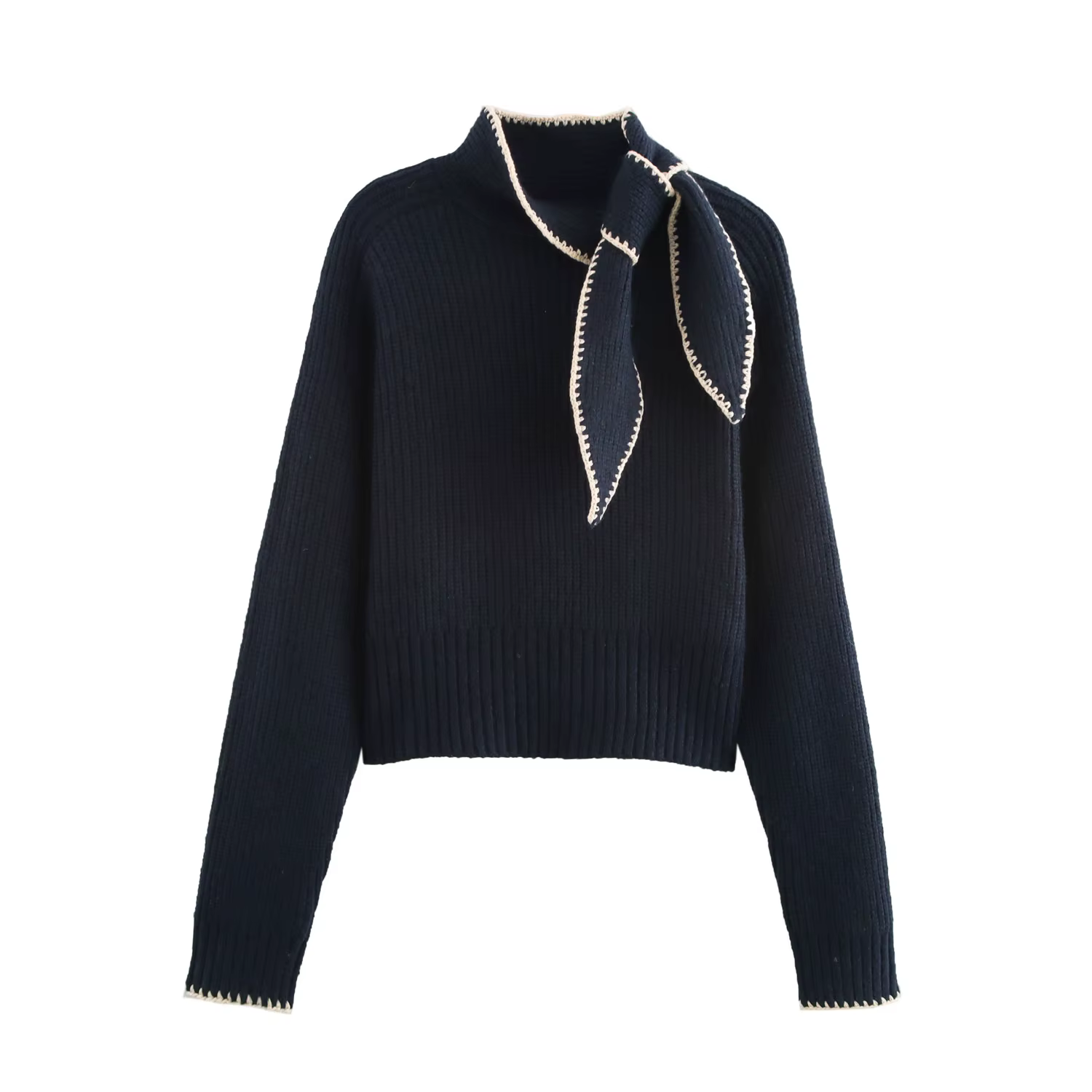 HH femmes hiver nouvelle mode polyvalent nœud décoré pull femme décontracté mince col montant à manc