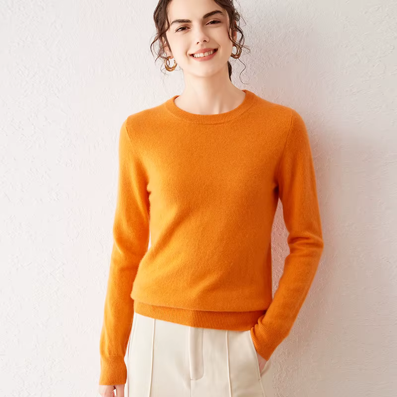 Pull en cachemire pur à 100 % pour femme, collection automne-hiver 2026, col rond, manches longues,