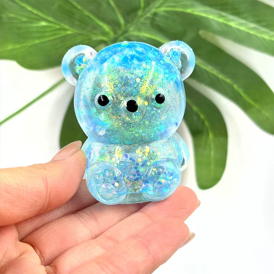 Jouet Squishy Ours Mignon Scintillant Coloré à Rebond Lent, Super Doux à Presser pour Adultes, Anti-