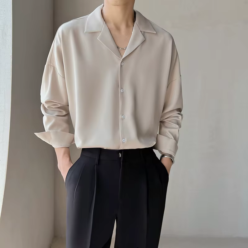 Chemise à Manches sulfpour Homme, Col Cubain Solide, Beau, Décontracté, Sans Fer, observateur, Style