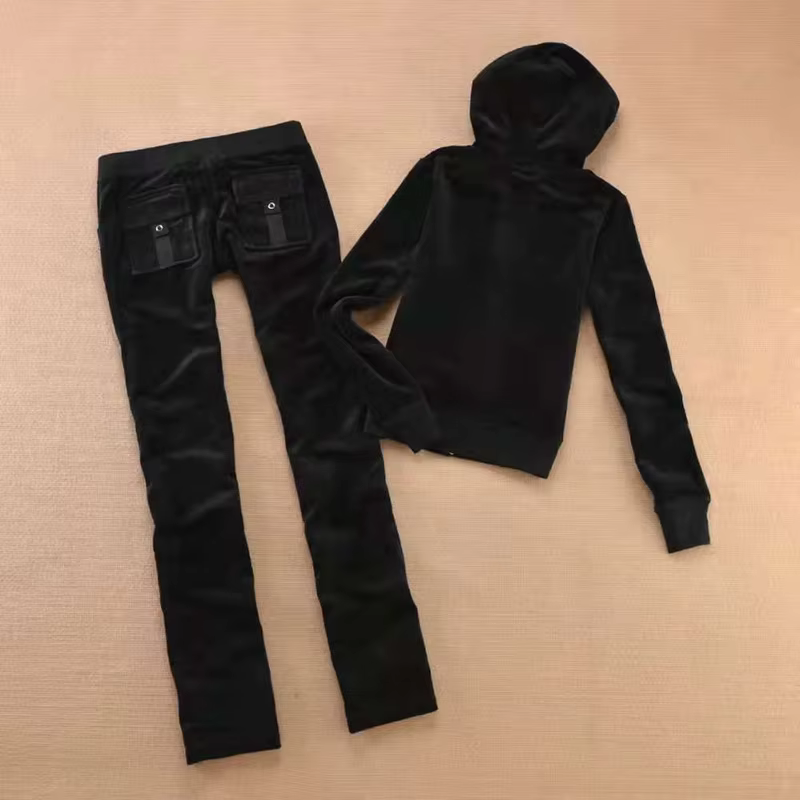 Survêtement en velours de couleur unie pour femmes, ensemble deux pièces avec haut et pantalon à fer