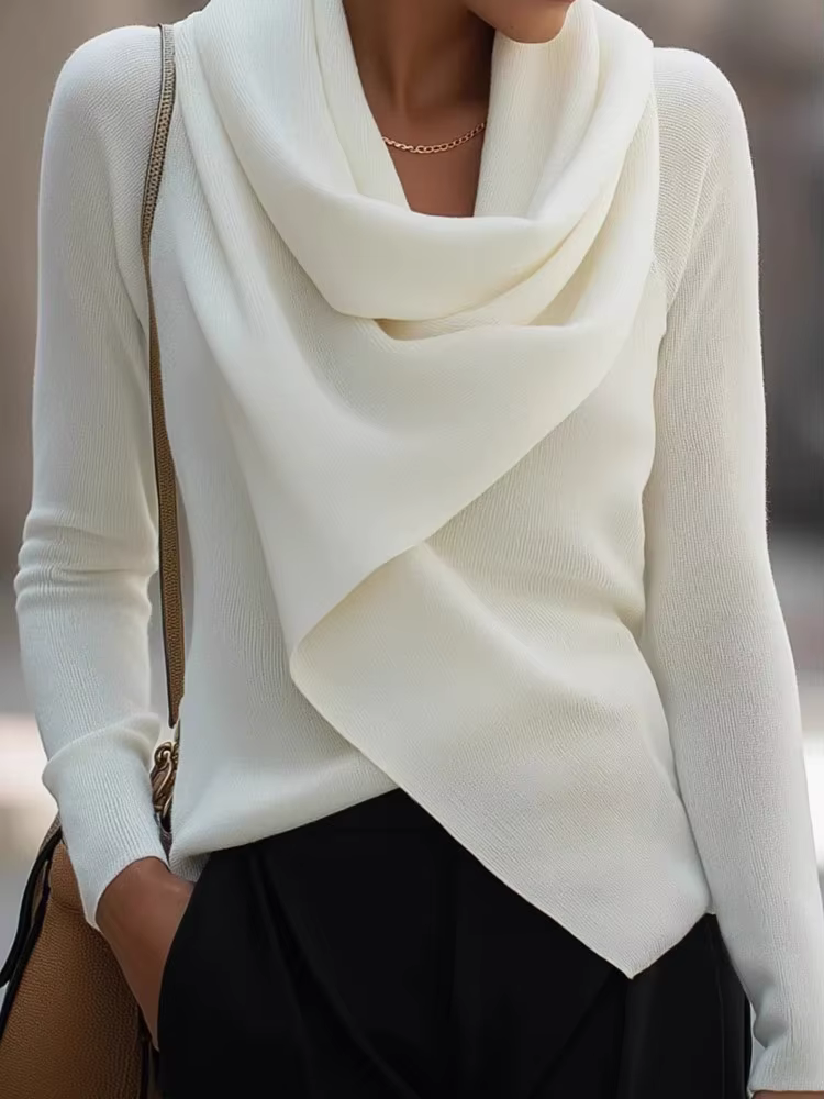 Femmes tricot blanc pull mode à manches longues Pile col pull chandails hauts pour femme Chic Street