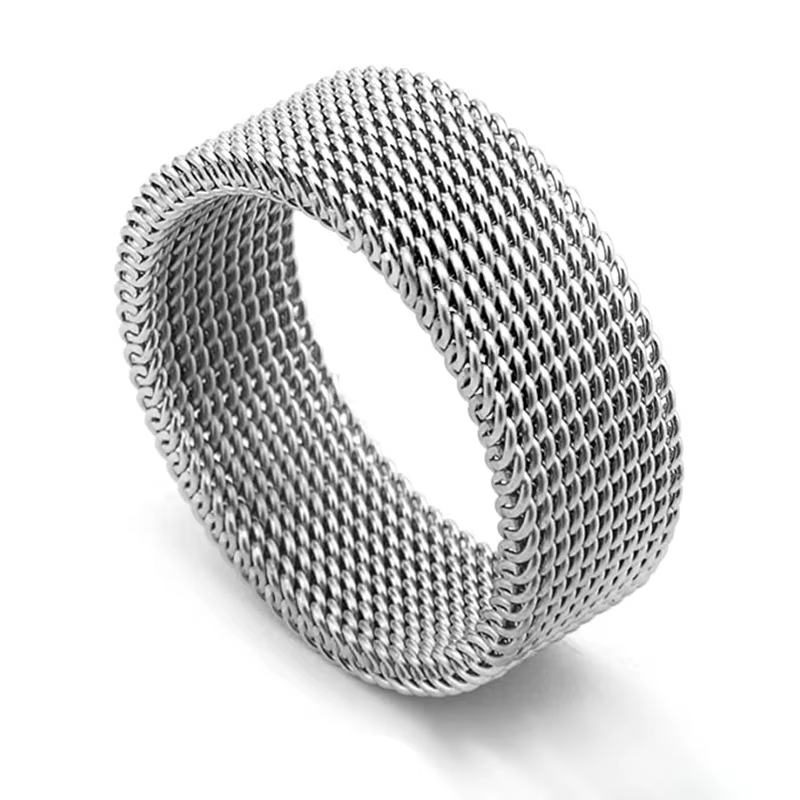 Bague moderne en maille d'acier inoxydable pour hommes et femmes, 4mm 8mm de large, bijoux rétro, ca