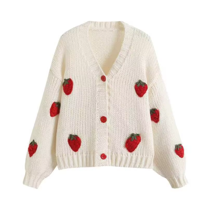 Cardigans amples à manches longues pour femmes, doux fraise, col en V, simple boutonnage, Style Prep