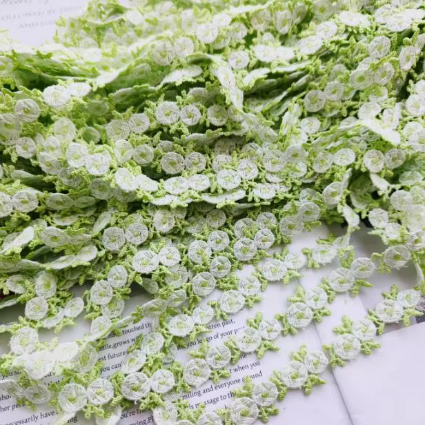 3 mètres 2 cm de largeur blanc vert feuilles dentelle bricolage vêtements accessoires exportations P
