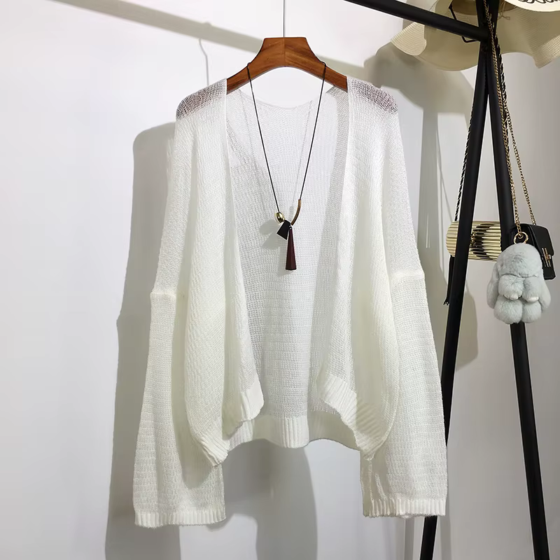 Cardigan en tricot au Crochet transparent pour femmes, pull à manches longues ouvert sur le devant,