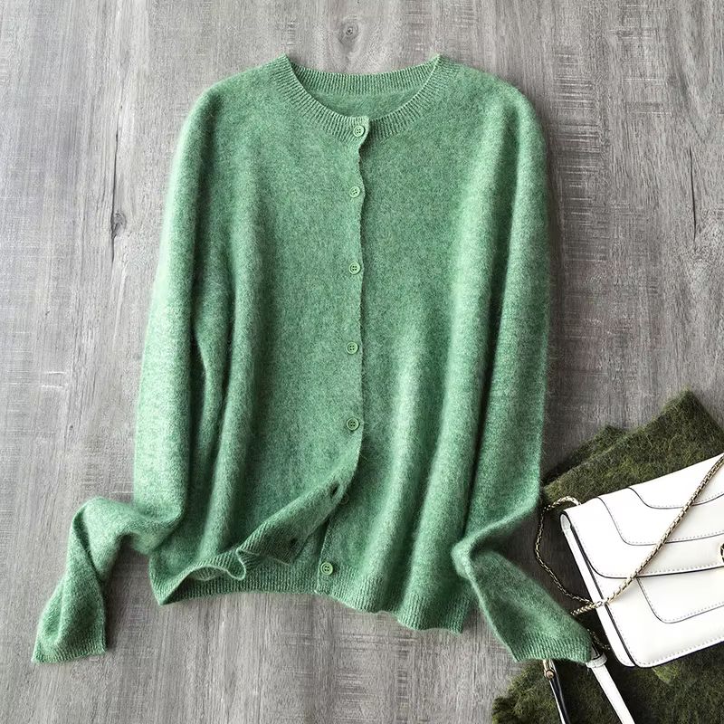 Cardigan chaud en laine et cachemire brossé pour femmes, pull doux sans couture à col rond