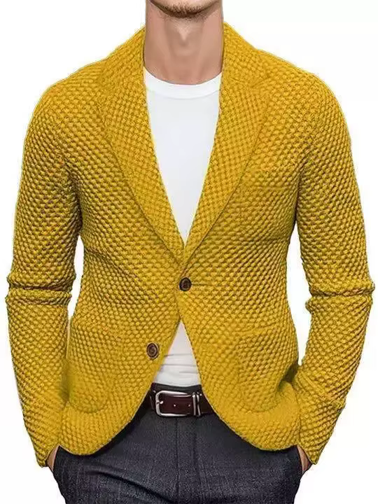 Vintage boutonné revers tricot vestes hommes printemps automne décontracté couleur unie texturé tric