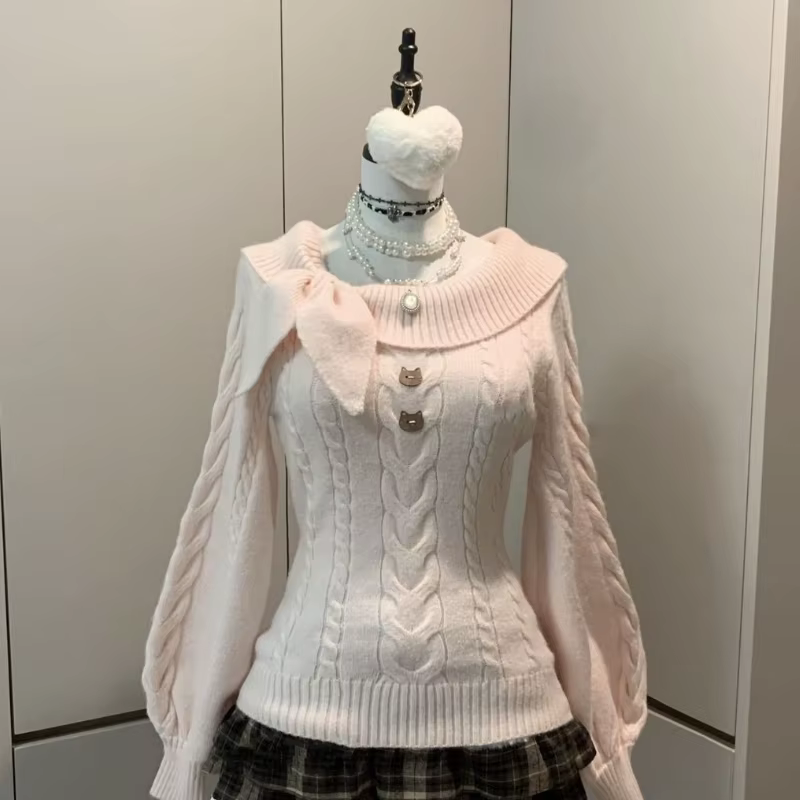 Preppy Style doux tricoté pull 2000s esthétique Gyaru Chic coréen Y2k pull à manches longues Coquett