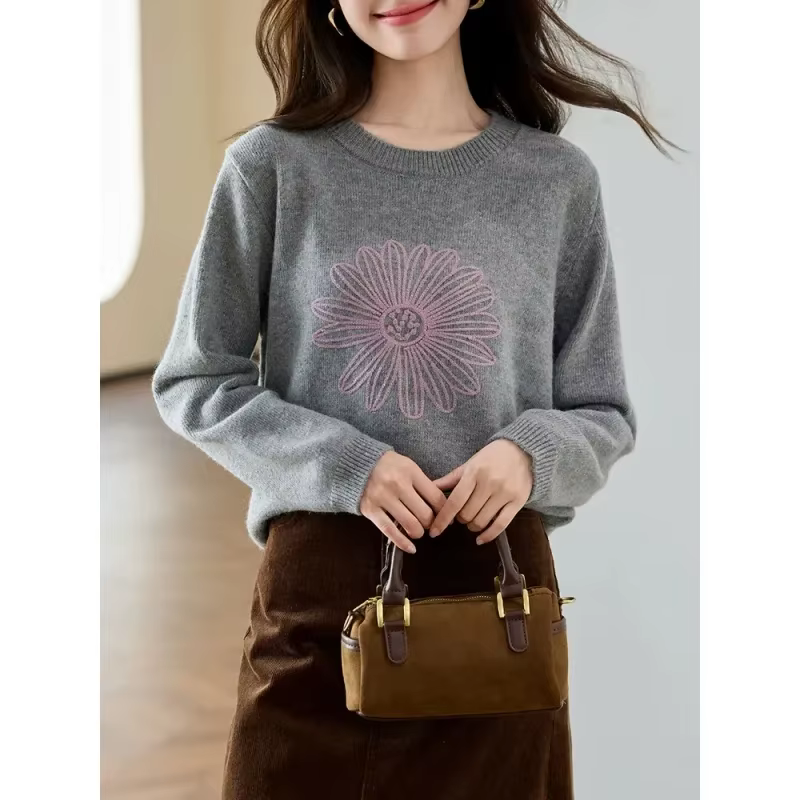Pull gris pour femmes, automne et hiver, col rond, épais, haut, chemise de Base polyvalente, nouvell