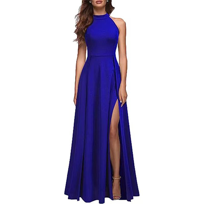 Robe de soirée longue et formelle pour femmes, col licou, Sexy, fendue, pour Cocktail, Maxi