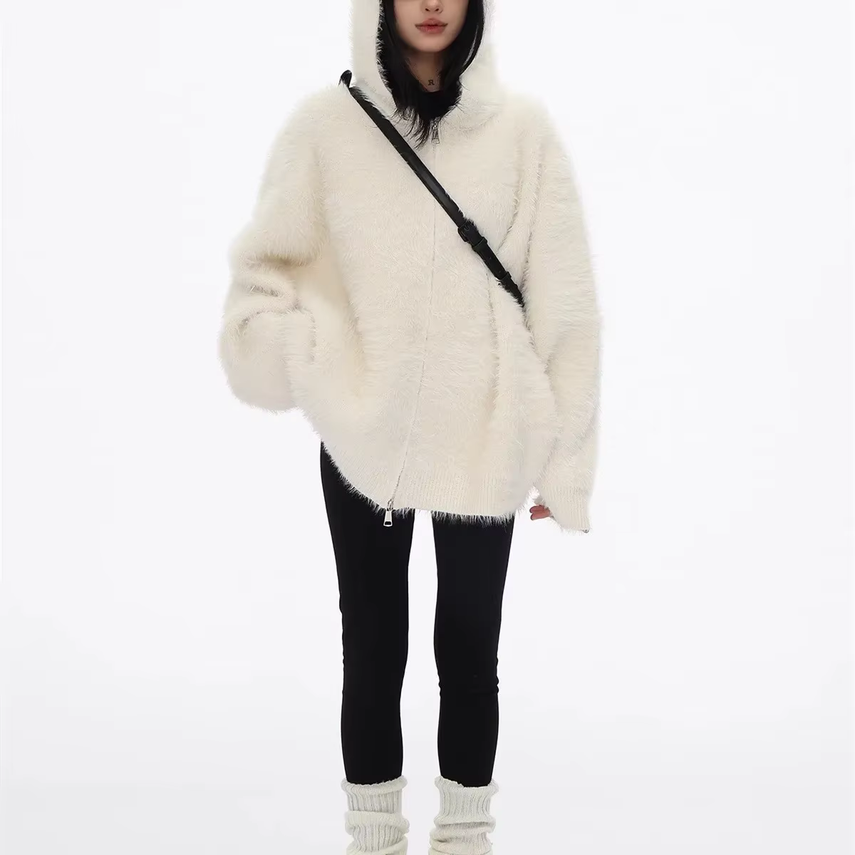 Cardigan à capuche rétro américain pour femme, haut tendance, veste polyvalente, pull décontracté, h