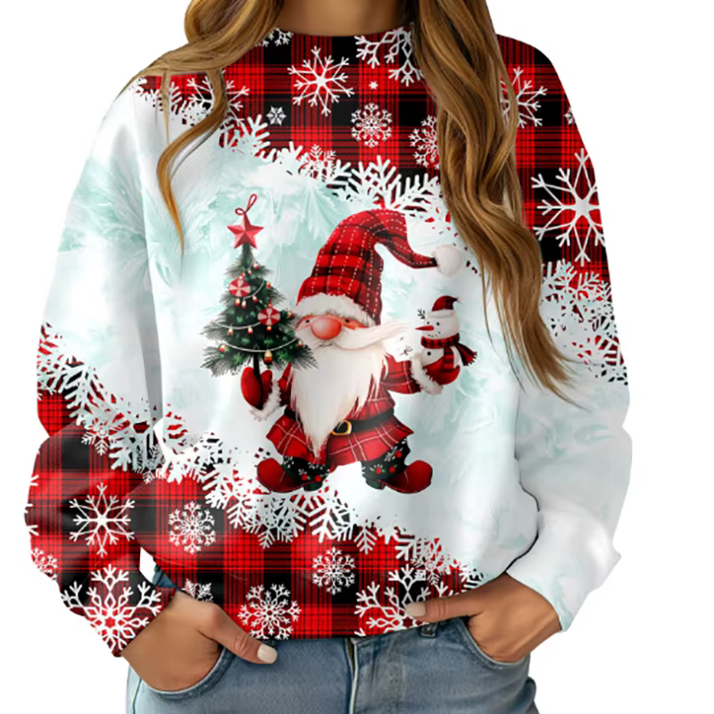 Chemise pull rouge de noël pour femmes, vêtements de sport, vacances, imprimé bonhomme de neige, flo