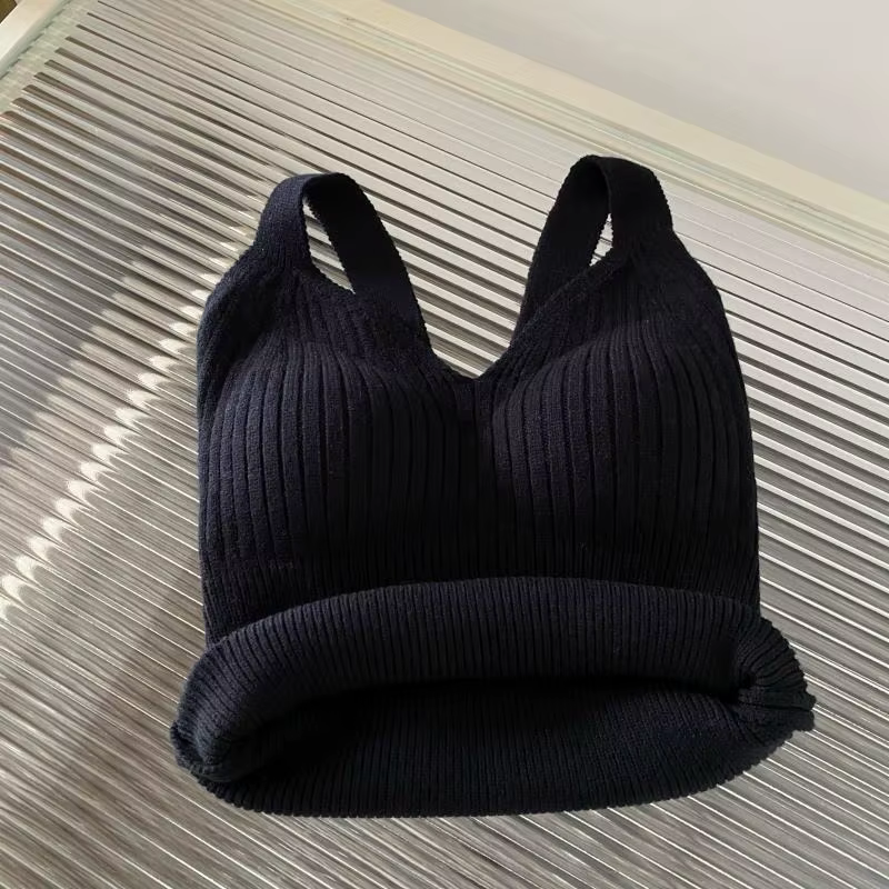 Gilet chaud en laine tricoté pour femmes, sous-vêtements avec coussinet de poitrine, bonnet une pièc