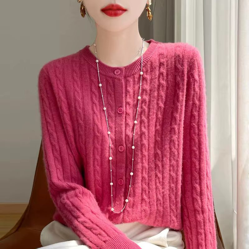 Pull tricoté à col rond pour femme, bouton unique, couleur Pure, tricot torsadé, Cardigan élégant, v