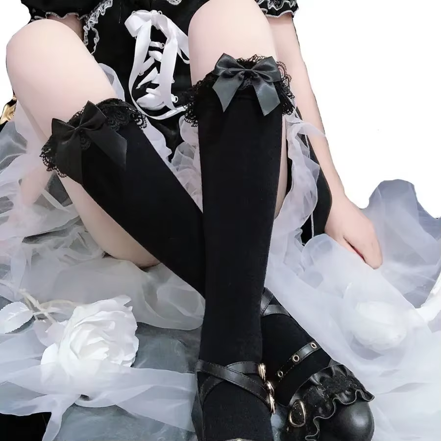 Lolita dentelle JK bas nœud papillon chaussettes Lolita femme chaussettes longues Lolita douce soeur