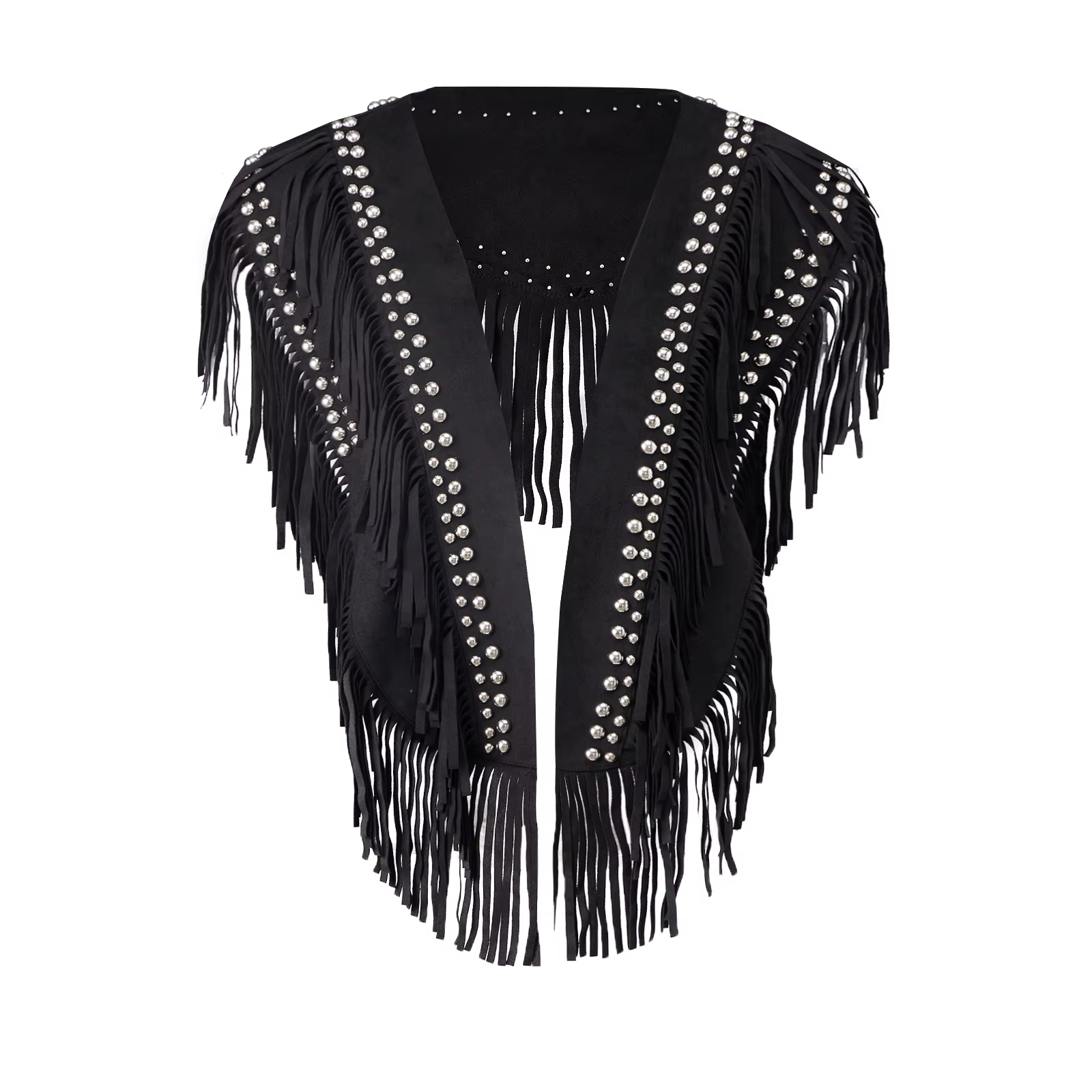 Gilet à franges pour femme, style Y2K vintage, sans manches, en faux daim, col châle, ouvert sur le 