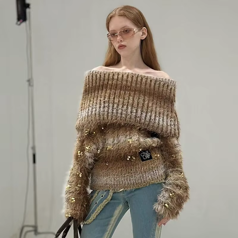 Haut en tricot Vintage à paillettes, Design coréen, couvrant la chair, ligne automne et hiver, nouve