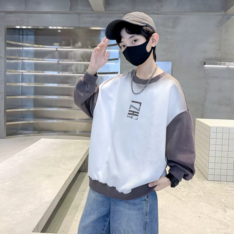 Haut à manches longues PVD Big Boys pour enfants, vêtements patchwork, vêtements de sport coréens, l